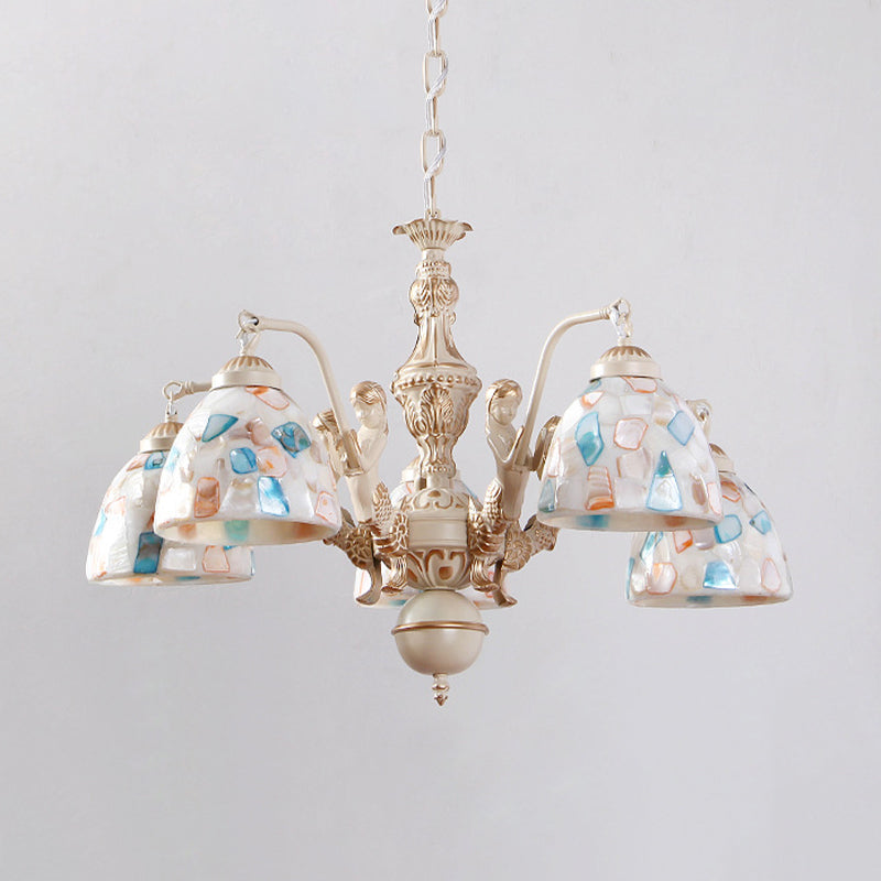 Baroque Style Shell Mosaic Chandelier With 5/9/11 White Lights - Perfect For Kitchen Pendant