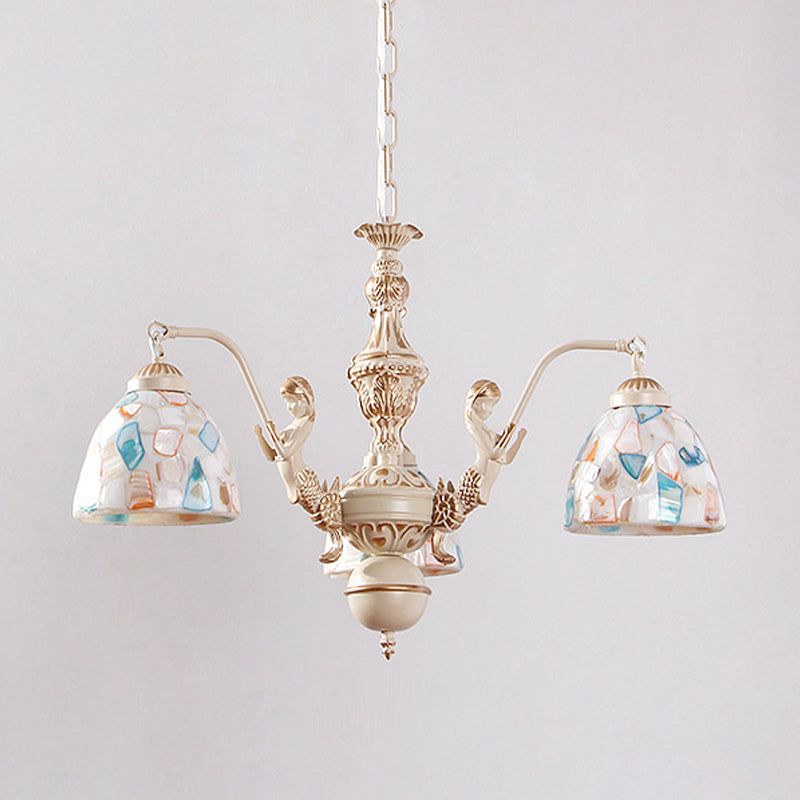 Baroque Style Shell Mosaic Chandelier With 5/9/11 White Lights - Perfect For Kitchen Pendant