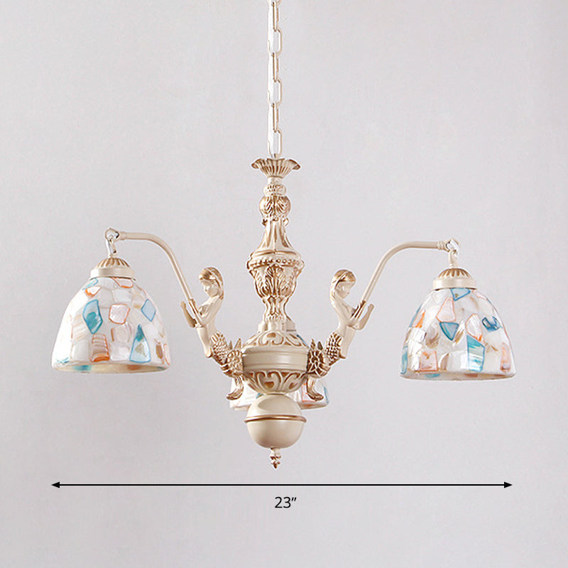 Baroque Style Shell Mosaic Chandelier With 5/9/11 White Lights - Perfect For Kitchen Pendant