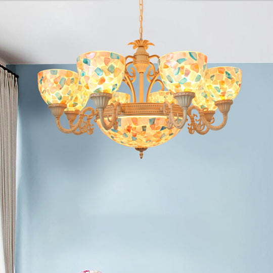 Tiffany Mosaic Pendant Chandelier - 9/11 Lights Shell Hanging Ceiling Light Beige Living Room 11 /