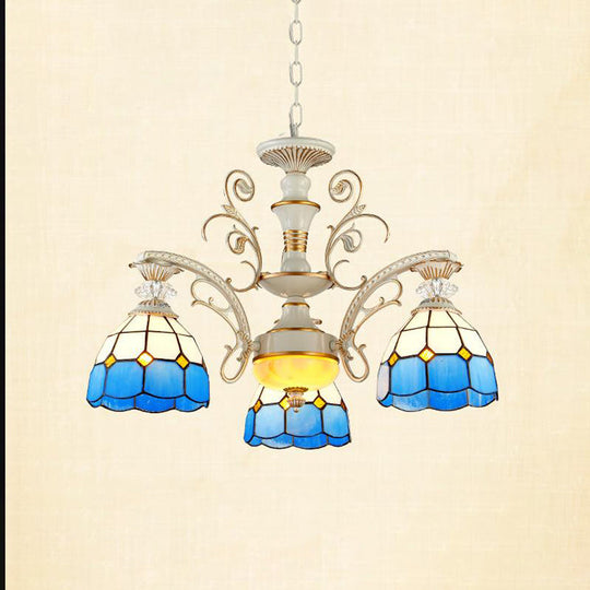 Tiffany Stained Glass Blue Chandelier Pendant Light with Grid Pattern 5/9/11 Lights 3 / Blue