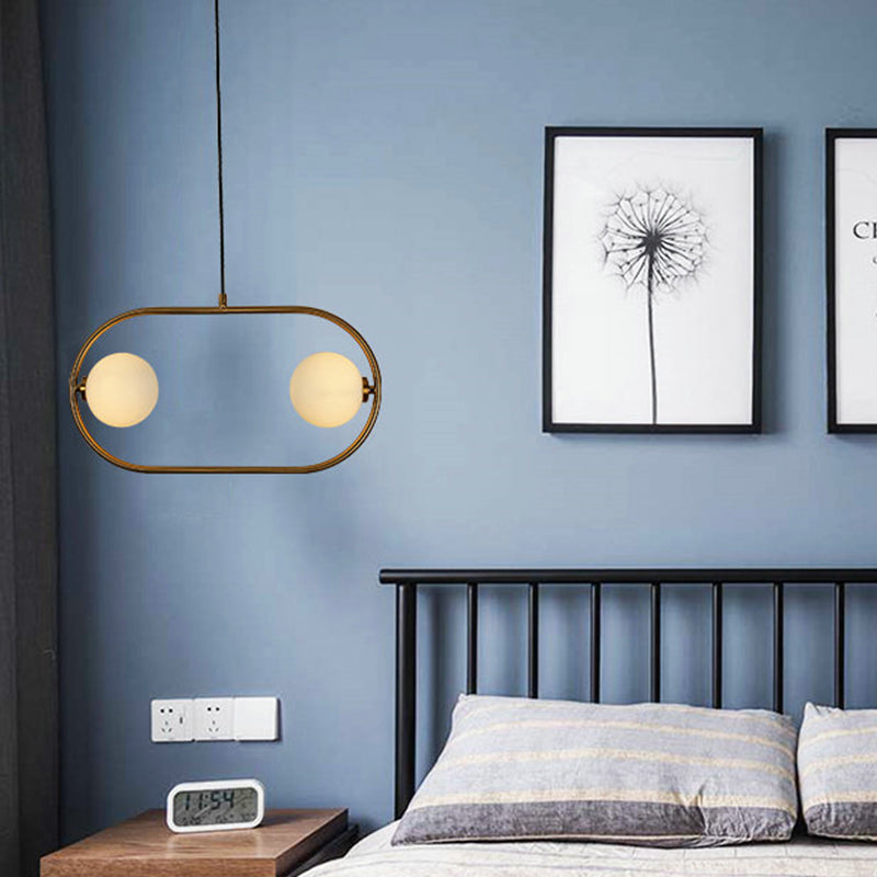 Gold Frosted Glass Globe Chandelier: Modern Hanging Led Pendant Light With 2 Bulbs For Bedroom