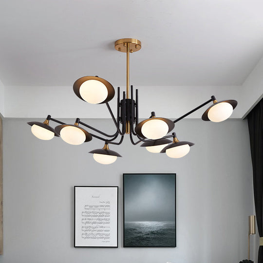Modern Led Chandelier Pendant Light - Oval Shape White Frosted Glass 8 Lights Black/Gold Hanging