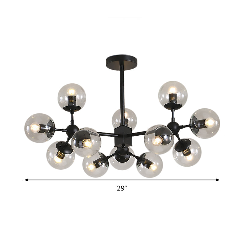 Modern Black Sphere Chandelier With Clear Glass Shades - 8/12 Head Ceiling Pendant Light Fixture
