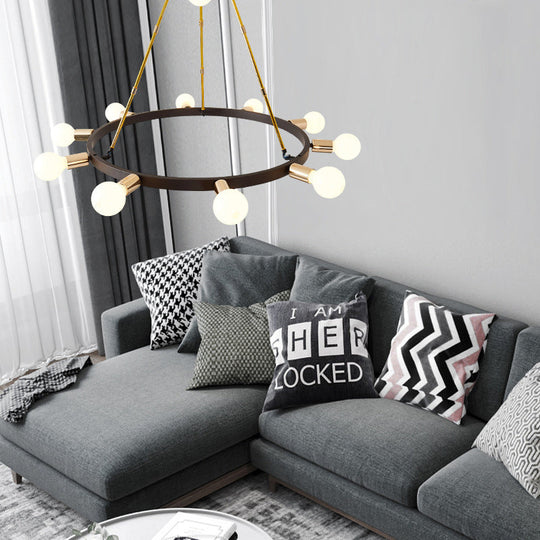 Modernist Frosted White Glass Bubble Chandelier - 11 Heads Black Ceiling Pendant Light