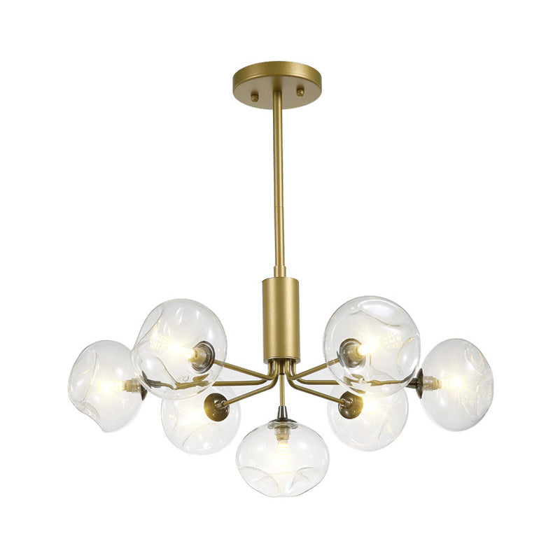 Modernist Gold Ceiling Chandelier - 7 Head Orb Glass Shade Hanging Light Fixture For Bedroom