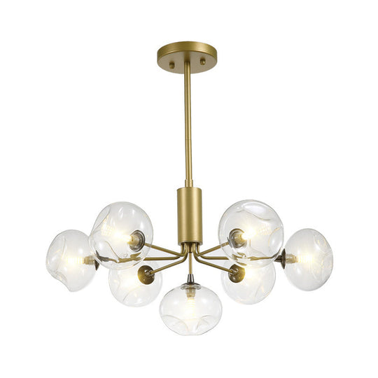 Modernist Gold Ceiling Chandelier - 7 Head Orb Glass Shade Hanging Light Fixture For Bedroom
