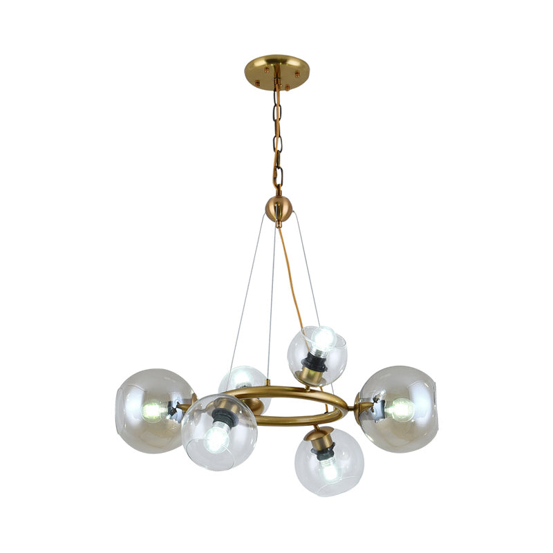 Contemporary Gold Pendant Chandelier - Clear Glass 6/9 Heads