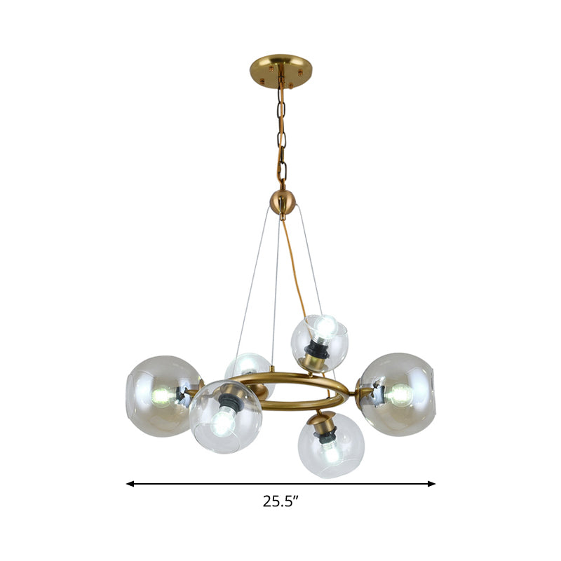 Contemporary Gold Pendant Chandelier - Clear Glass 6/9 Heads