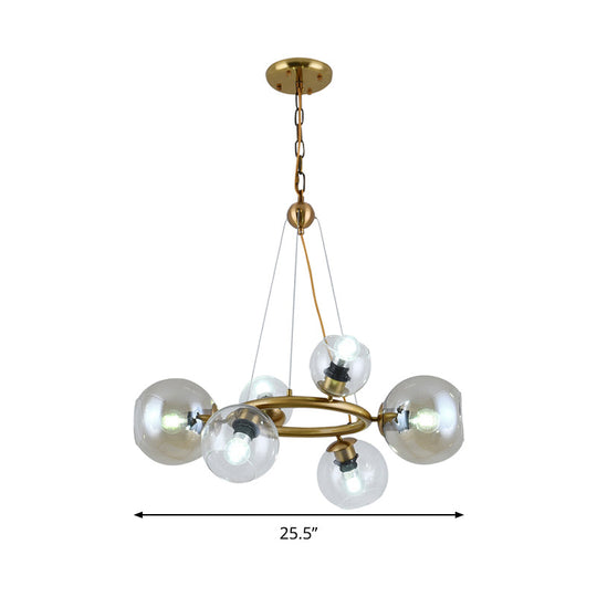 Contemporary Gold Pendant Chandelier - Clear Glass 6/9 Heads