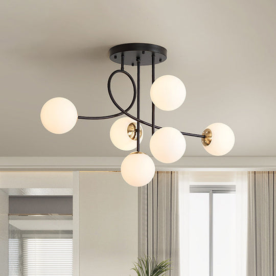 Modern Metal Armed Ceiling Chandelier - 6 Bulb Hanging Light Fixture With Black/Gold Finish And