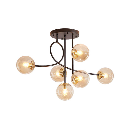 Modern Metal Armed Ceiling Chandelier - 6 Bulb Hanging Light Fixture With Black/Gold Finish And