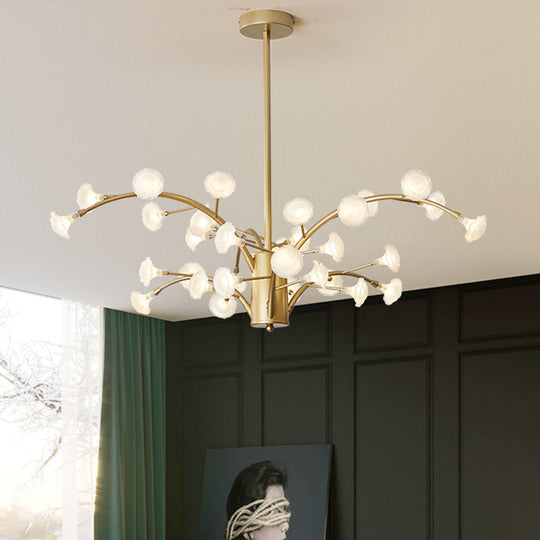 Modern Flower Chandelier Light: 33-Bulb Frosted Glass Suspension Fixture In Gold
