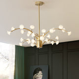 Frosted Glass Flower Chandelier With 33 Bulbs In Gold - Modern Suspended Lighting Fixture