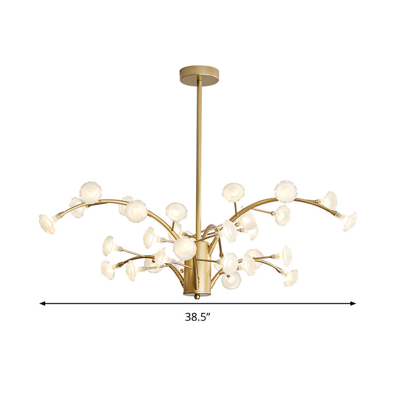 Modern Flower Chandelier Light: 33-Bulb Frosted Glass Suspension Fixture In Gold