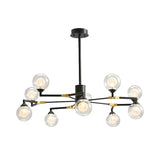 Modern Clear Glass Sphere Chandelier With 8/10 Black Pendant Lighting Heads