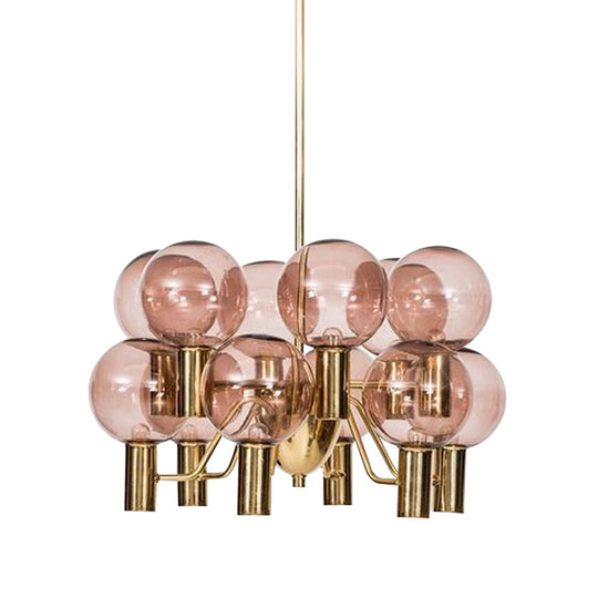 Modern Pink Glass Ceiling Chandelier - 12 Heads Dining Room Pendant Light