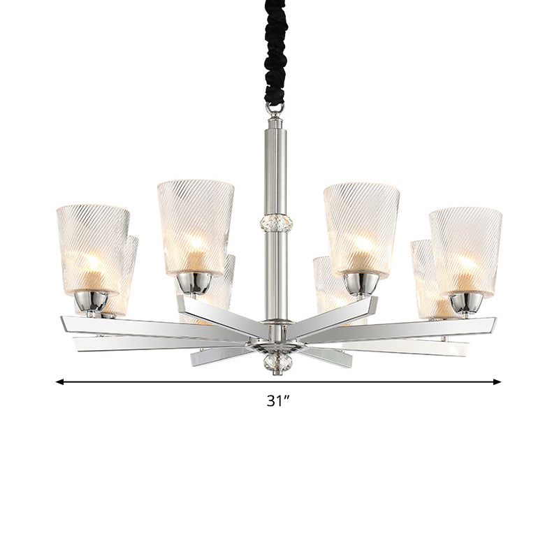 Modern Flared Glass Pendant Chandelier With Ribbed Design - Chrome Finish
