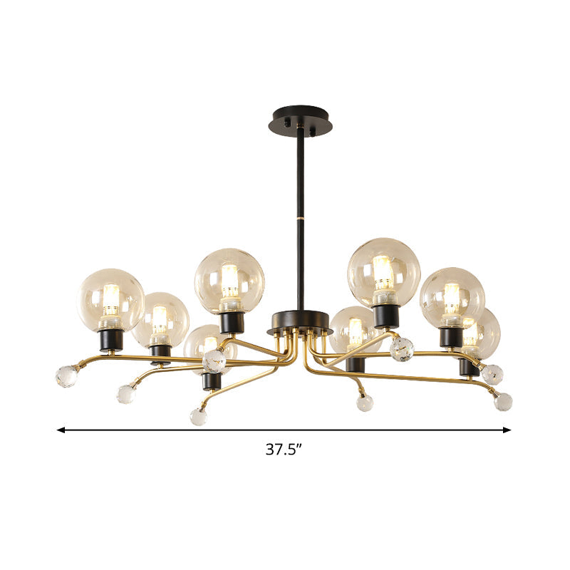 Contemporary Round Cognac Glass Chandelier - 8-Bulb Suspension Lamp For Living Room Ceiling