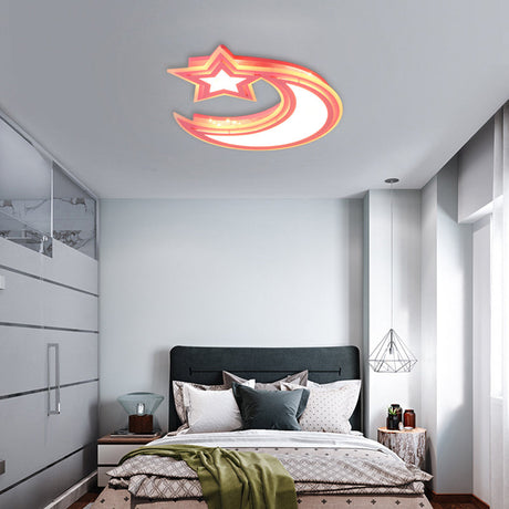 Kids Cartoon Acrylic Led Flush Ceiling Light - Crescent And Star Design For Bedroom