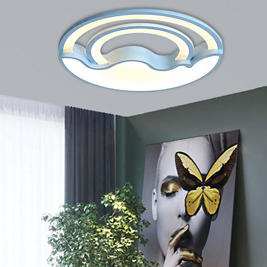 Macaron Led Ceiling Lamp - Modern Flush Mount Light For Childs Bedroom Blue / Warm