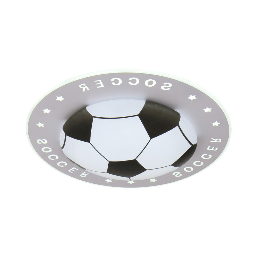 Football Flush Mount Led Ceiling Light For Kids Bedroom: Metal & Acrylic Sport Style