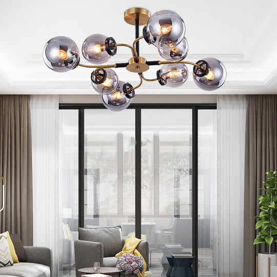 Modern Sphere Semi-Flush Ceiling Light In White/Smoke Gray Glass With 4/6/8 Lights For Living Room