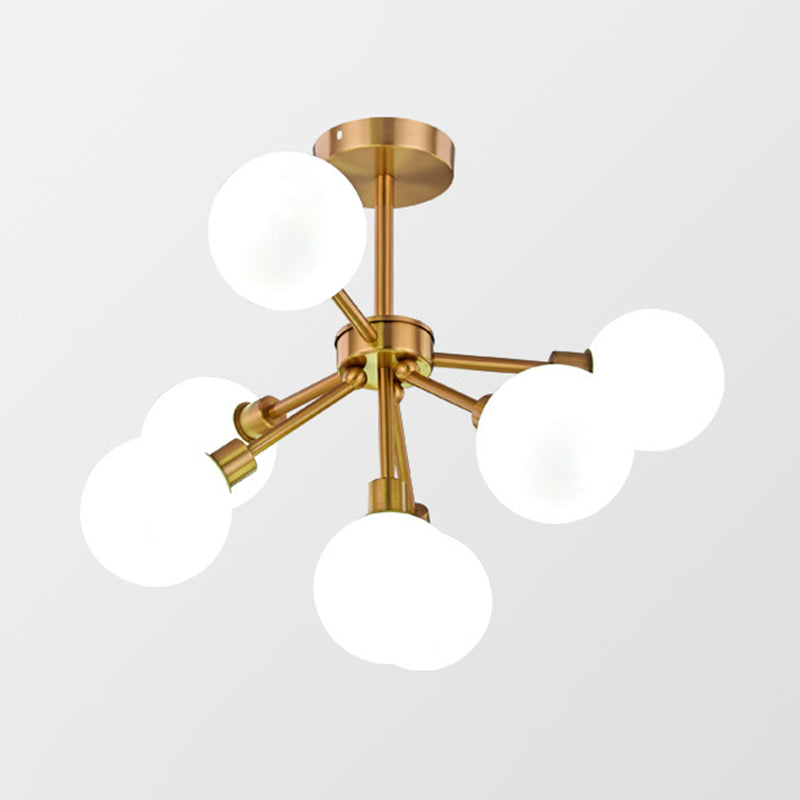 Minimalist Brass Flush Mount Chandelier With White/Smoke Gray Glass – 7/9/10 Lights 7 / White