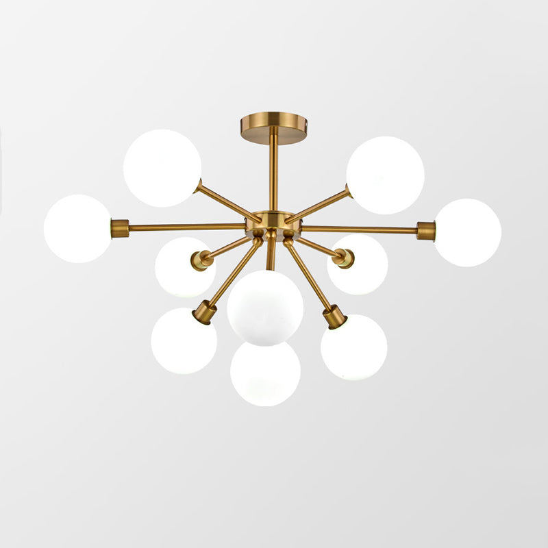 Minimalist Brass Flush Mount Chandelier With White/Smoke Gray Glass – 7/9/10 Lights 10 / White