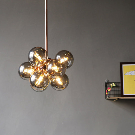 Sleek Copper Ceiling Mounted Globe Semi Flush Light With Minimalist White/Green/Blue Glass – 9