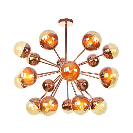 Globe Esszimmer-Halbdeckenleuchte mit weißem/klarem/rauchgrauem Glas – 9/12/15 Lichter – Modernes Design in Kupfer/Chrom/Gold