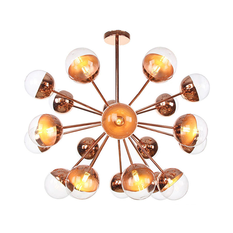 Globe Esszimmer-Halbdeckenleuchte mit weißem/klarem/rauchgrauem Glas – 9/12/15 Lichter – Modernes Design in Kupfer/Chrom/Gold