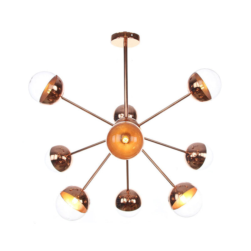 Globe Esszimmer-Halbdeckenleuchte mit weißem/klarem/rauchgrauem Glas – 9/12/15 Lichter – Modernes Design in Kupfer/Chrom/Gold