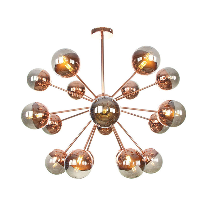 Globe Esszimmer-Halbdeckenleuchte mit weißem/klarem/rauchgrauem Glas – 9/12/15 Lichter – Modernes Design in Kupfer/Chrom/Gold