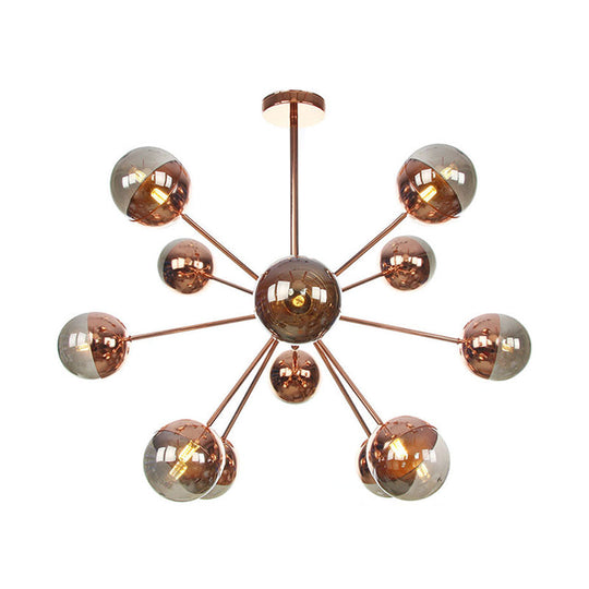Globe Esszimmer-Halbdeckenleuchte mit weißem/klarem/rauchgrauem Glas – 9/12/15 Lichter – Modernes Design in Kupfer/Chrom/Gold
