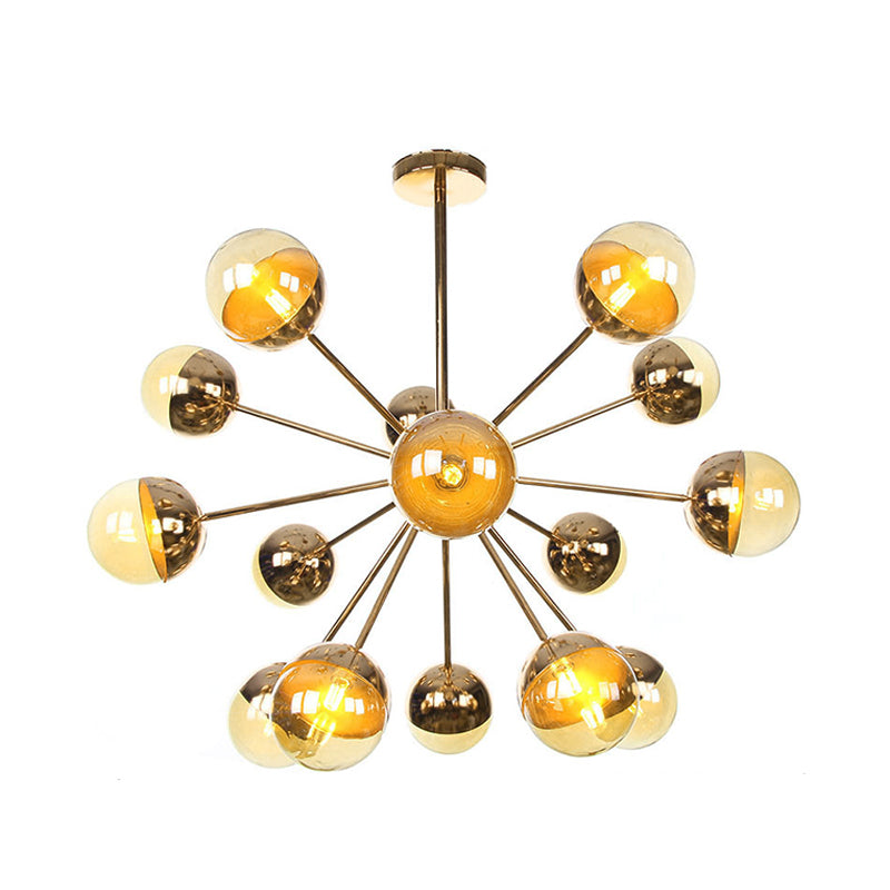 Globe Esszimmer-Halbdeckenleuchte mit weißem/klarem/rauchgrauem Glas – 9/12/15 Lichter – Modernes Design in Kupfer/Chrom/Gold