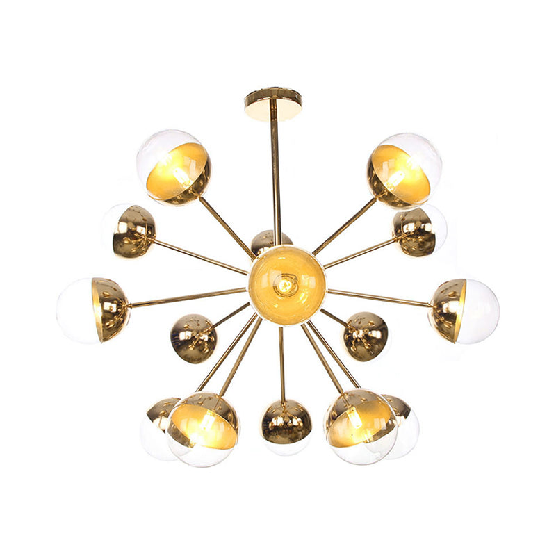 Globe Esszimmer-Halbdeckenleuchte mit weißem/klarem/rauchgrauem Glas – 9/12/15 Lichter – Modernes Design in Kupfer/Chrom/Gold