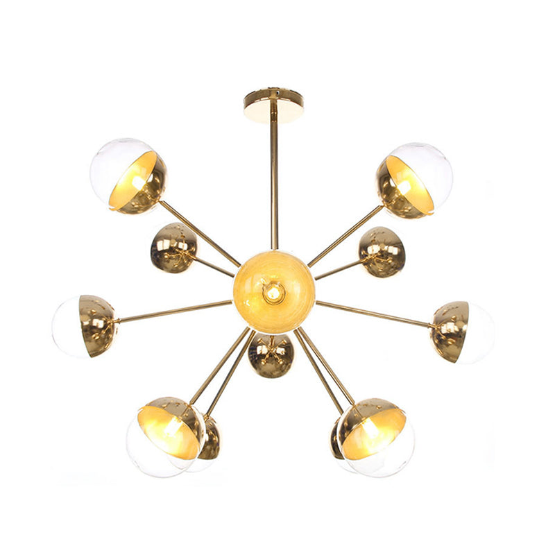 Globe Esszimmer-Halbdeckenleuchte mit weißem/klarem/rauchgrauem Glas – 9/12/15 Lichter – Modernes Design in Kupfer/Chrom/Gold