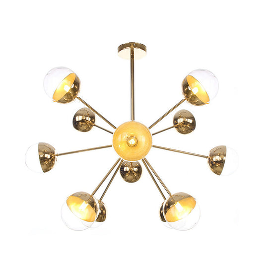 Globe Esszimmer-Halbdeckenleuchte mit weißem/klarem/rauchgrauem Glas – 9/12/15 Lichter – Modernes Design in Kupfer/Chrom/Gold