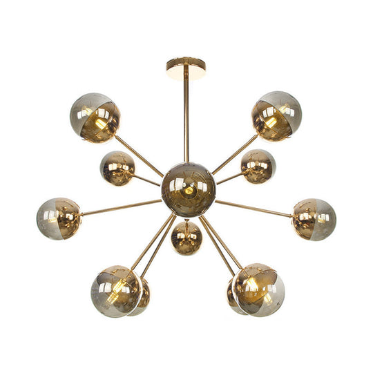Globe Esszimmer-Halbdeckenleuchte mit weißem/klarem/rauchgrauem Glas – 9/12/15 Lichter – Modernes Design in Kupfer/Chrom/Gold