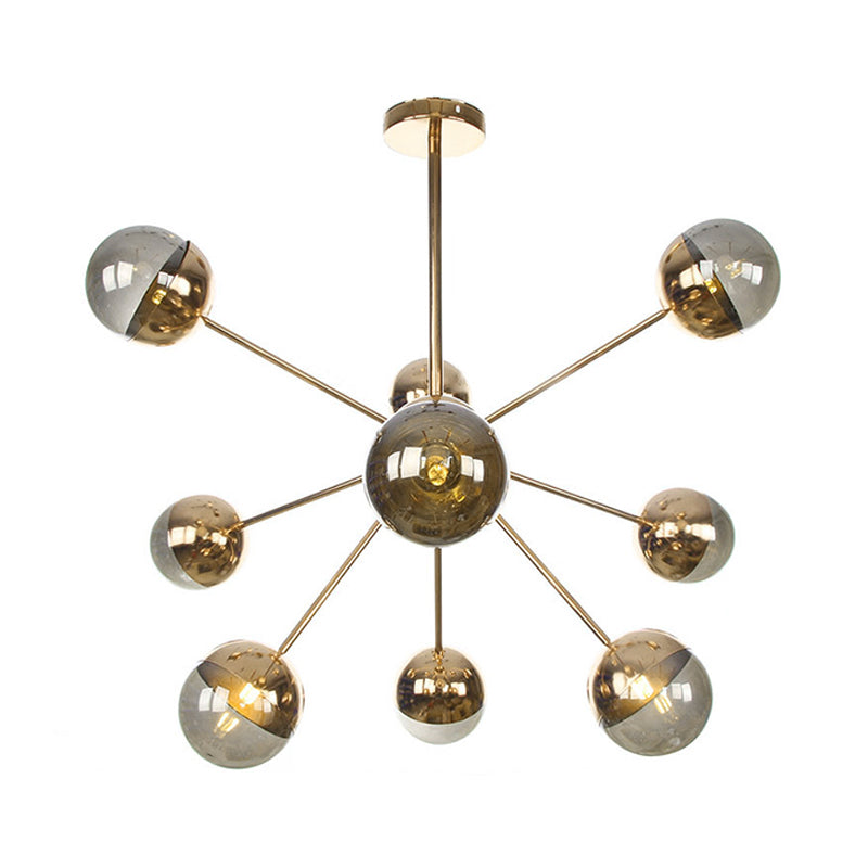 Globe Esszimmer-Halbdeckenleuchte mit weißem/klarem/rauchgrauem Glas – 9/12/15 Lichter – Modernes Design in Kupfer/Chrom/Gold