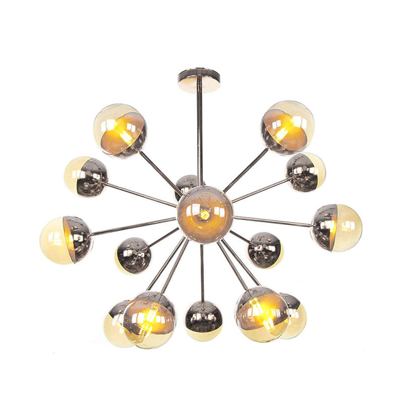 Globe Esszimmer-Halbdeckenleuchte mit weißem/klarem/rauchgrauem Glas – 9/12/15 Lichter – Modernes Design in Kupfer/Chrom/Gold