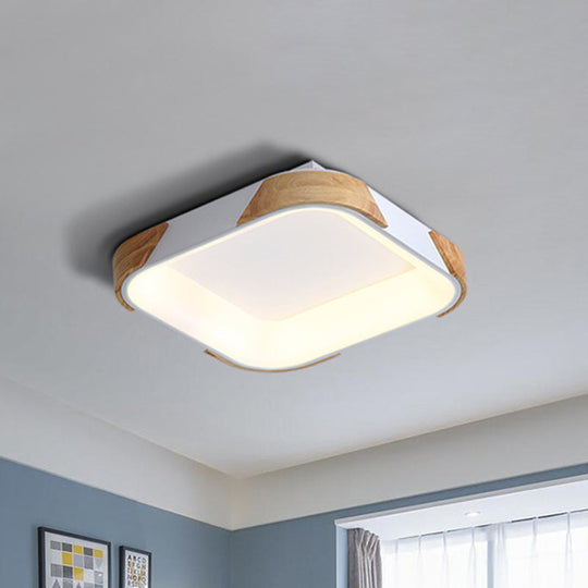 Square Macaron Flush Light Grey/White/Pink Wood Led Ceiling Fixture Warm/White 14/18/24 Wide White /