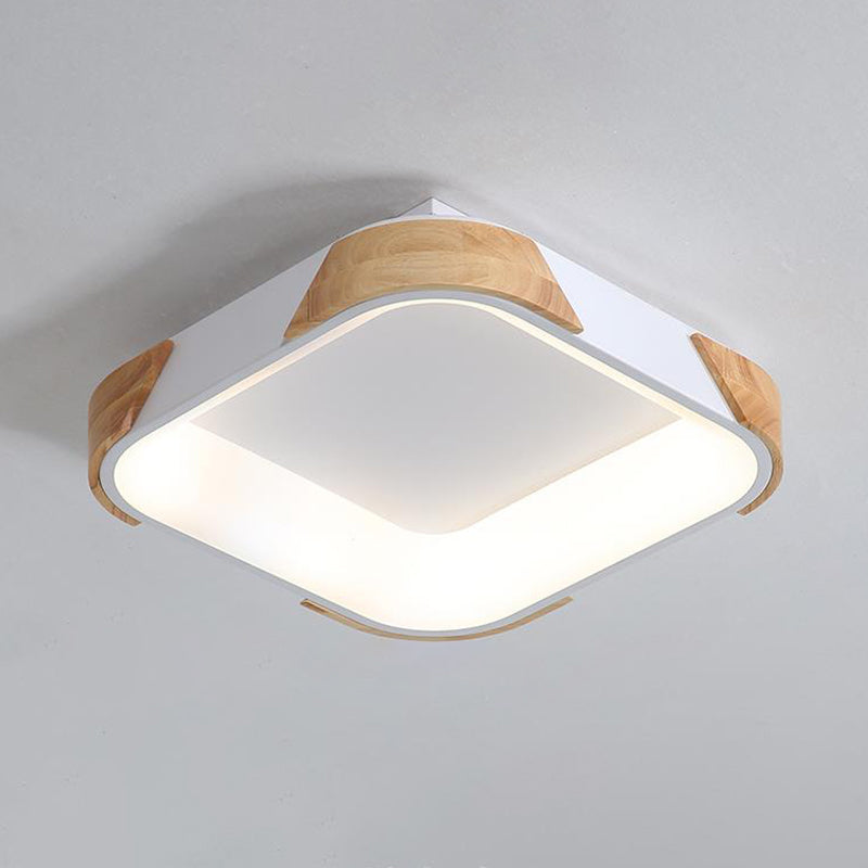 Square Macaron Flush Light Grey/White/Pink Wood Led Ceiling Fixture Warm/White 14/18/24 Wide