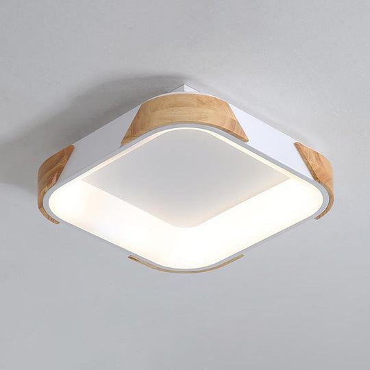 Square Macaron Flush Light Grey/White/Pink Wood Led Ceiling Fixture Warm/White 14/18/24 Wide