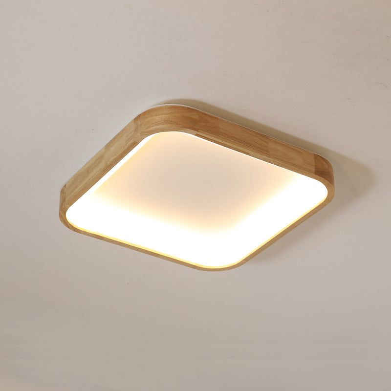 Minimalist Led Flush Ceiling Light With Wood Shade - Warm/White Options 14.5’/18.5’ Width