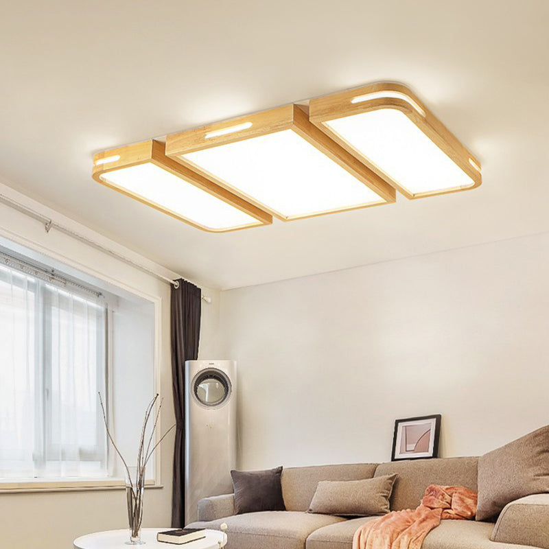 Ultra Thin Wooden Ceiling Lamp - Modern 35.5/49 Rectangle Led Flush Lighting In Warm/White Light