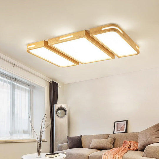 Ultra Thin Wooden Ceiling Lamp - Modern 35.5’/49’ Rectangle Led Flush Lighting In Warm/White