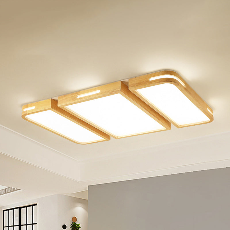 Ultra Thin Wooden Ceiling Lamp - Modern 35.5/49 Rectangle Led Flush Lighting In Warm/White Light