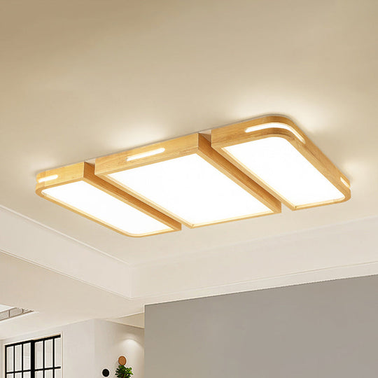 Ultra Thin Wooden Ceiling Lamp - Modern 35.5’/49’ Rectangle Led Flush Lighting In Warm/White